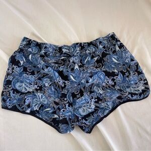 Garage Women’s Vintage Floral Print Shorts Blue/Black/White Stretchy Size L